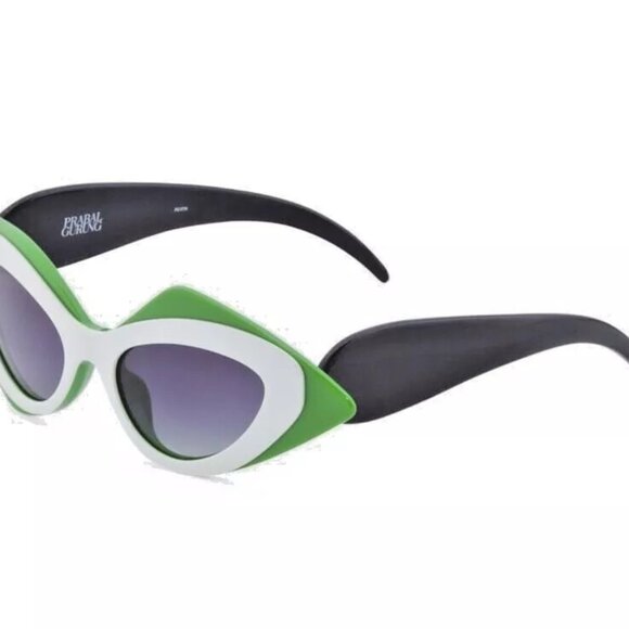 LINDA FARROW PRABAL GURUNG Cat Eye Pop Art White Green Geometric PG17 Sunglasses - Picture 12 of 12